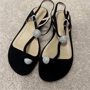 Stuart Weitzman Ballsoffire sandal-Elegant Black Sandals with Rhinestone Accents